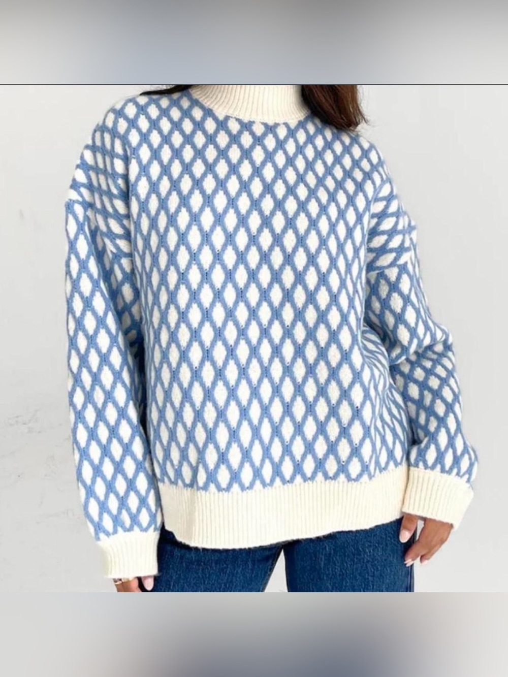 Grey bandit blue and white sweater